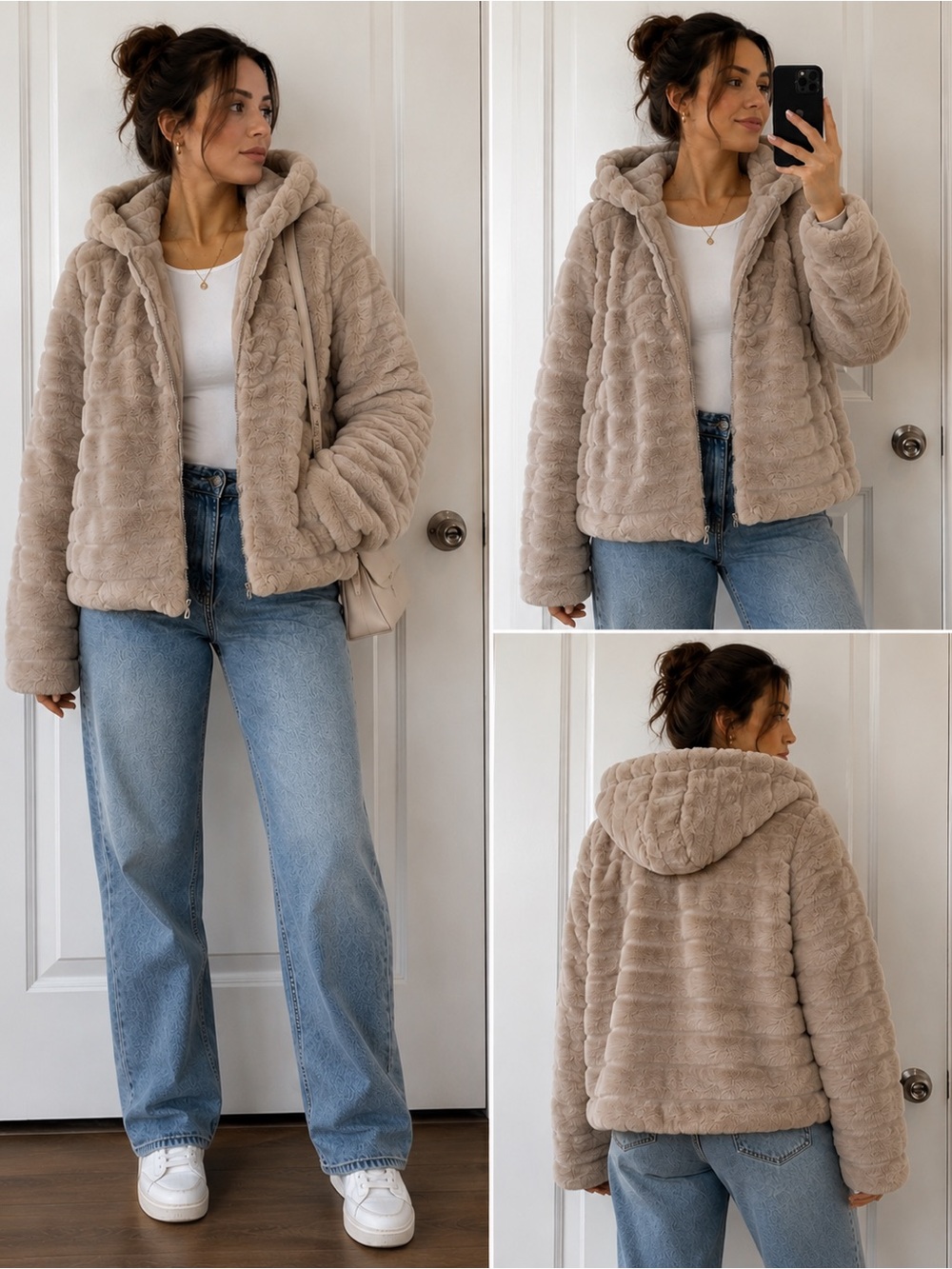 Colynn Beige Faux Fur Hooded Jacket – Size XL